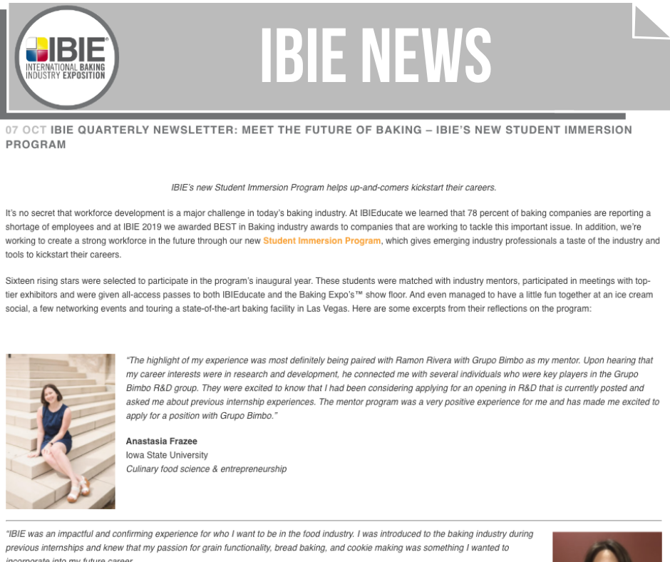 IBIE QUARTERLY NEWSLETTER: MEET THE FUTURE OF BAKING – IBIE’S NEW STUDENT IMMERSION PROGRAM