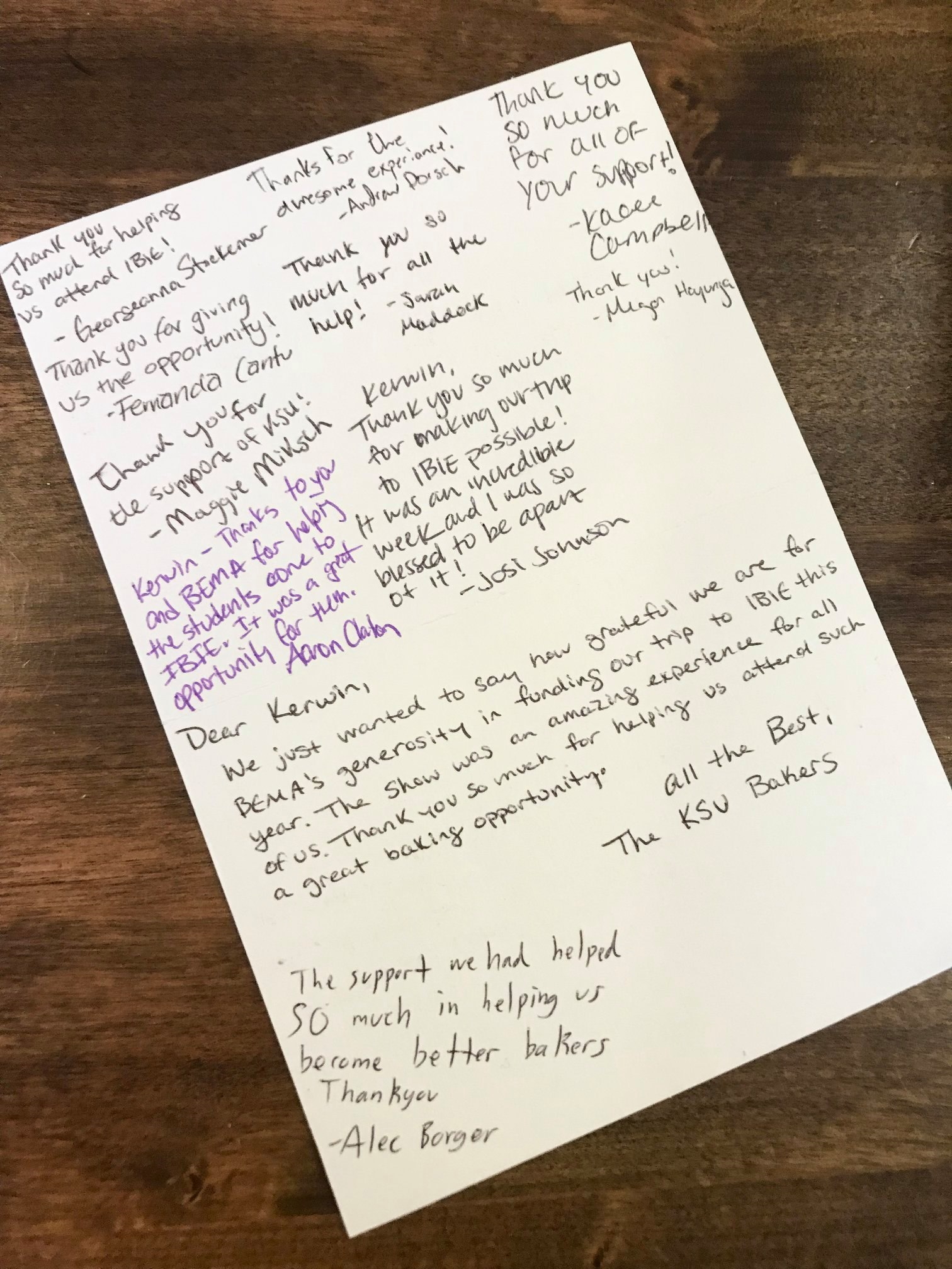 Kind thank you note from Kansas State students who attended IBIE 2019