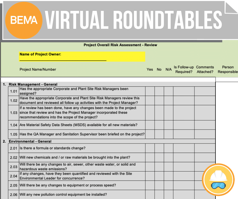 Sanitary Design Roundtable – User Experience of the Overall Risk Assessment tool