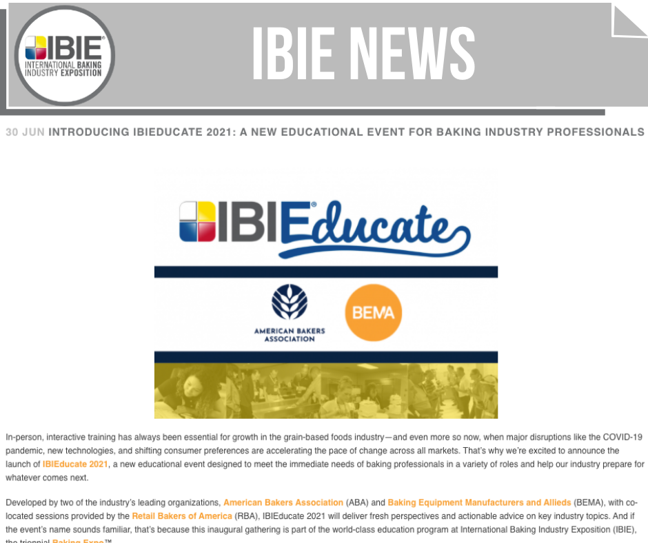 INTRODUCING IBIEDUCATE 2021: A NEW EDUCATIONAL EVENT FOR BAKING INDUSTRY PROFESSIONALS