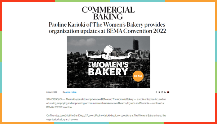 Pauline Kariuki of The Women's Bakery provides organization updates at BEMA Convention 2022