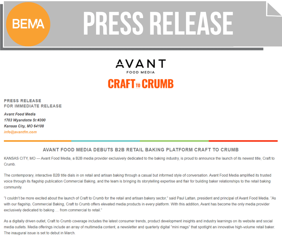 AVANT FOOD MEDIA DEBUTS B2B RETAIL BAKING PLATFORM CRAFT TO CRUMB