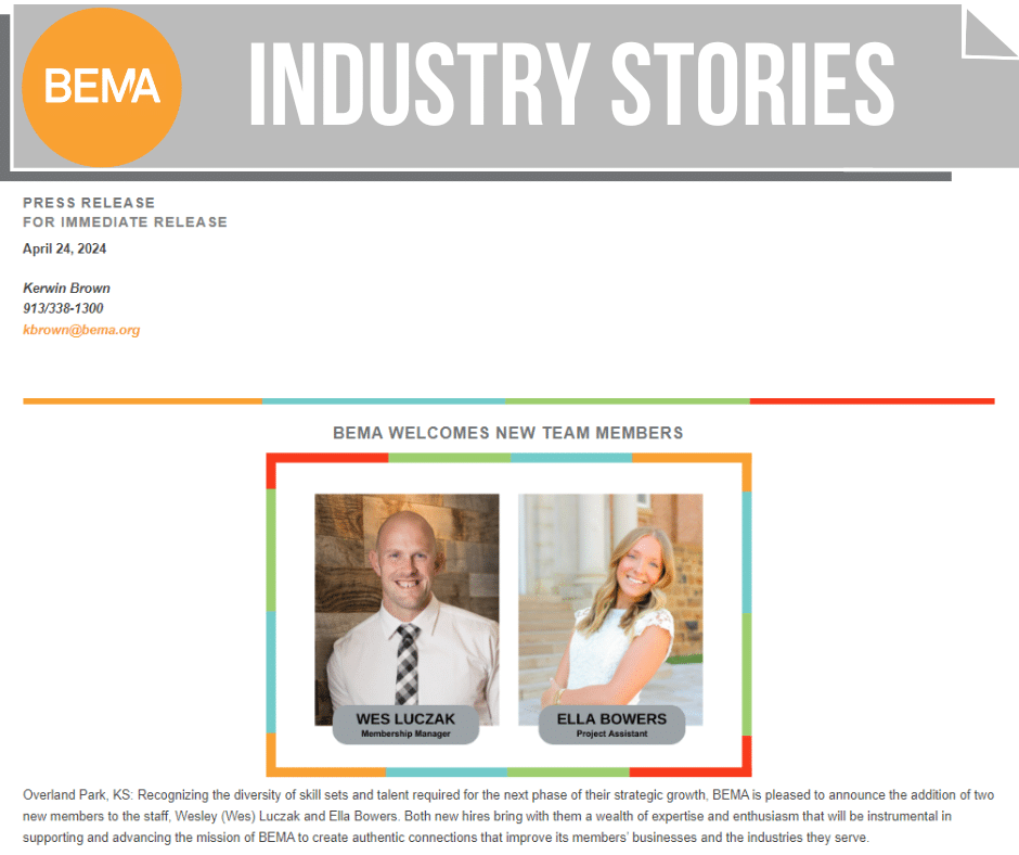 Press Release BEMA Welcomes New Team Members