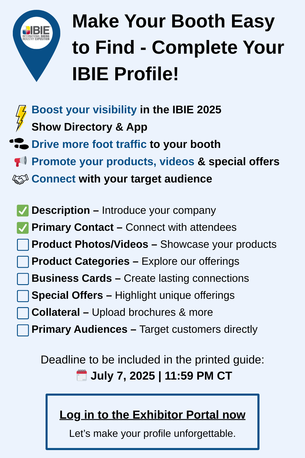 Steps To Completing Your IBIE 2025 Exhibitor Portal Profile