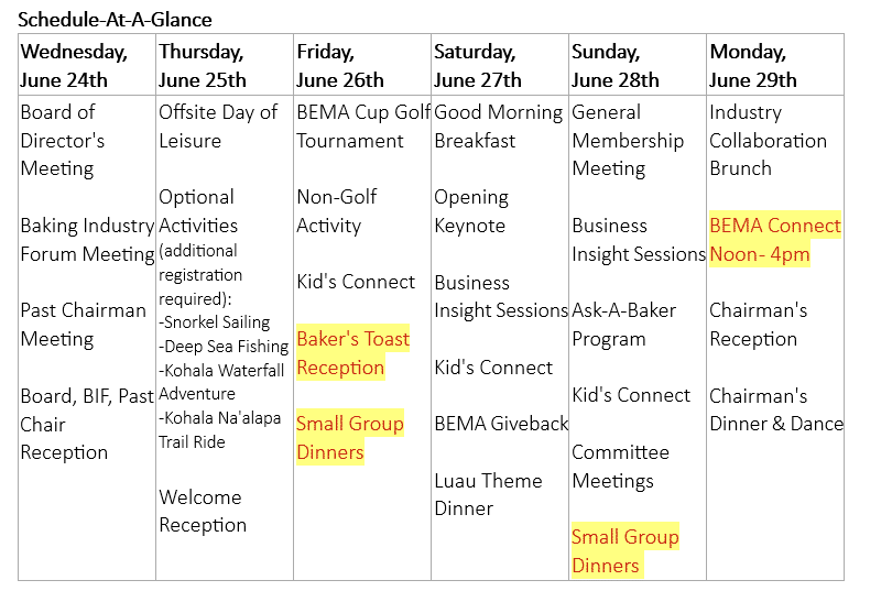 BEMA Convention 2026 Schedule at a glance